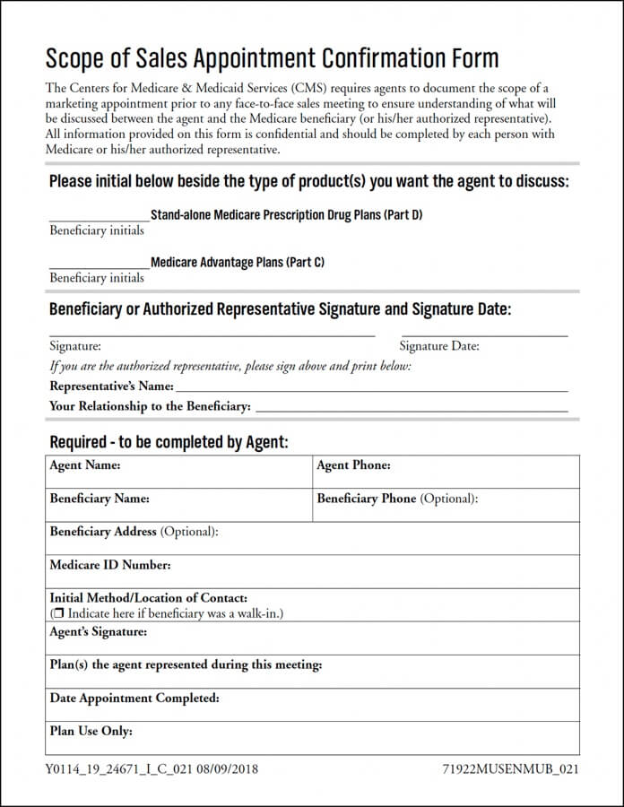 Scope of Sales Appointment Confirmation Form